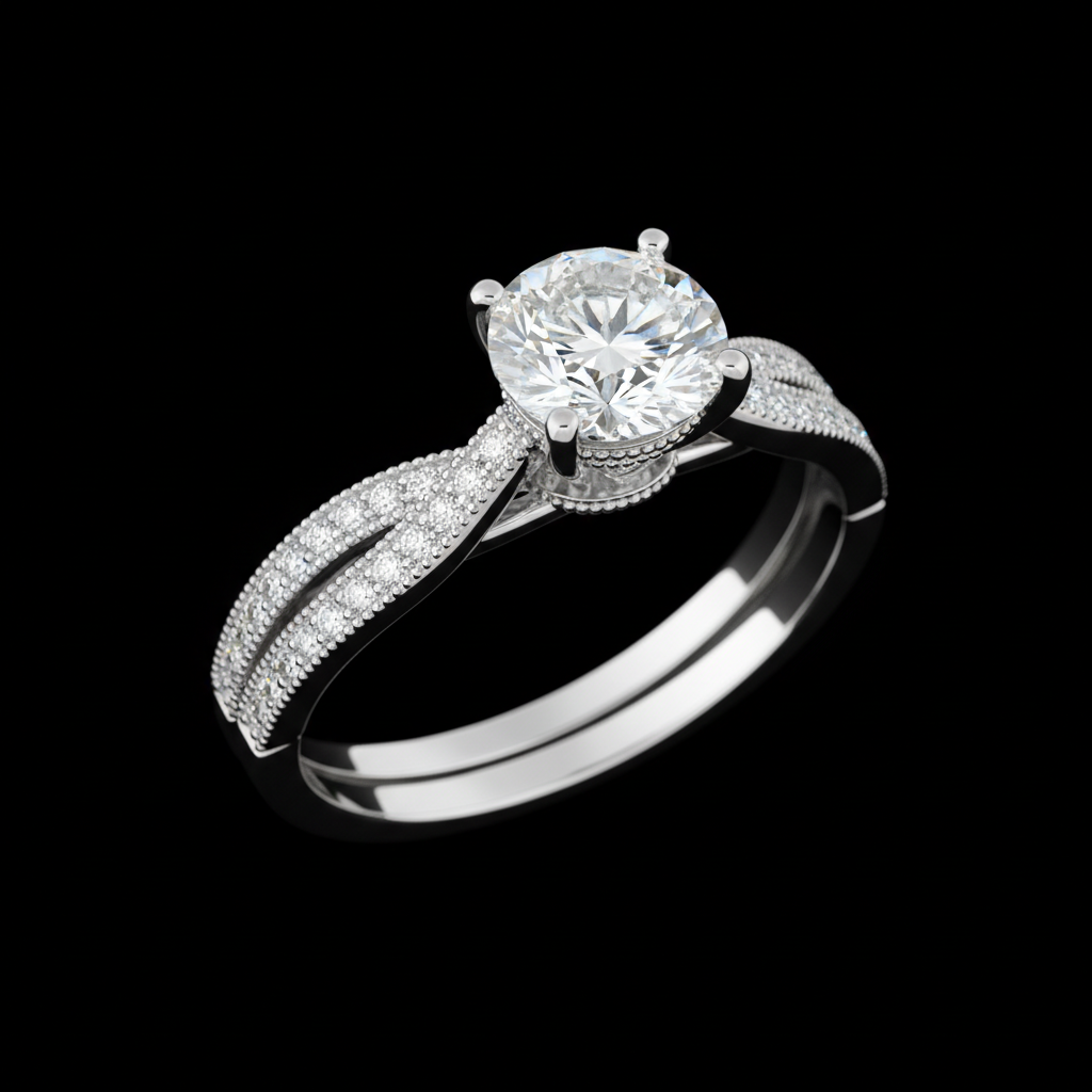 Round Diamond — White Gold Twisted Rope