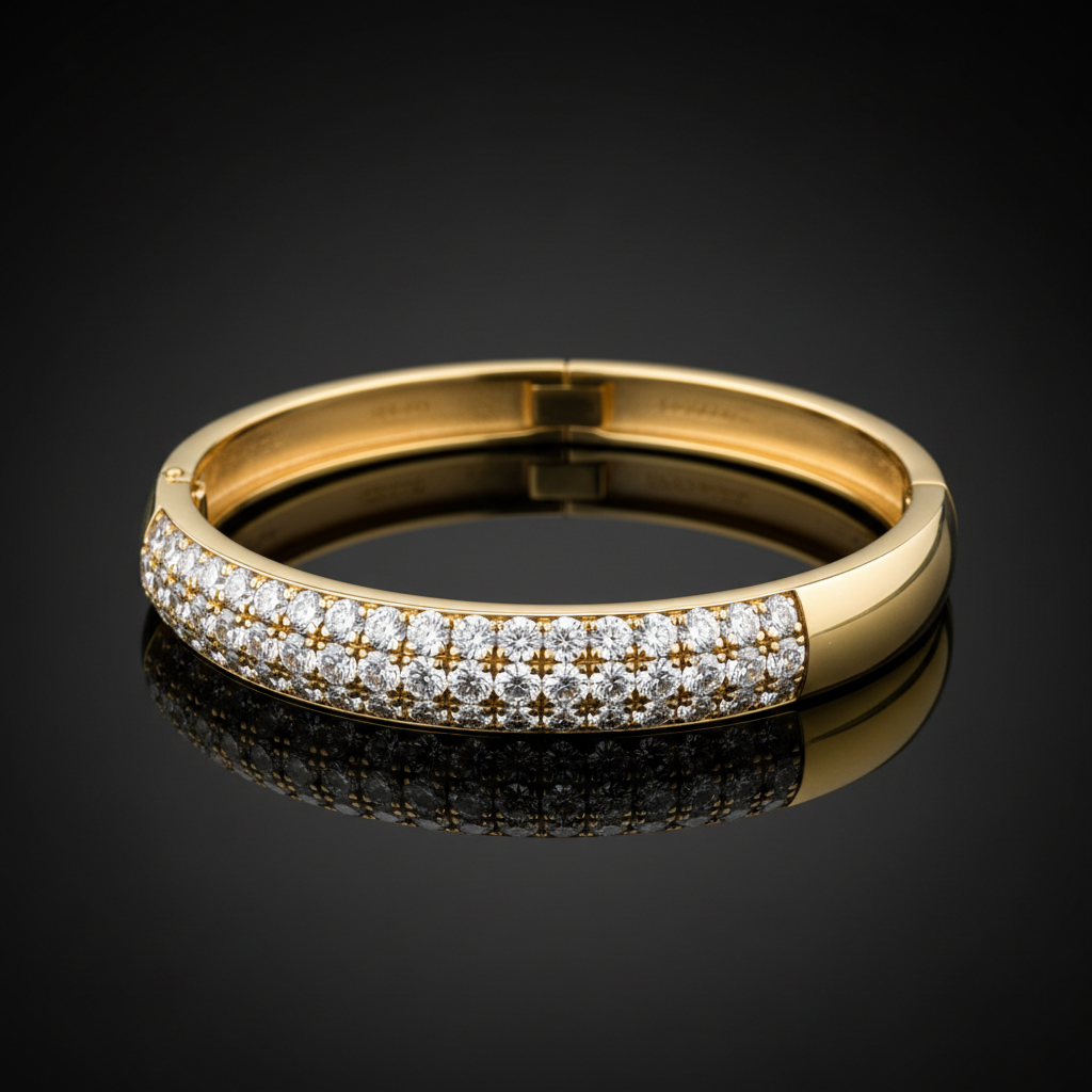 Diamond bangle bracelet yellow gold half eternity