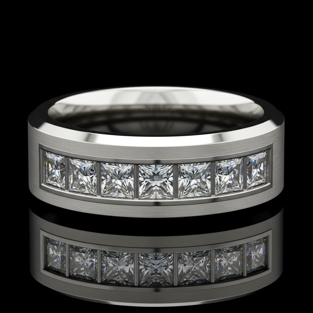 Men's diamond wedding band white gold channel set