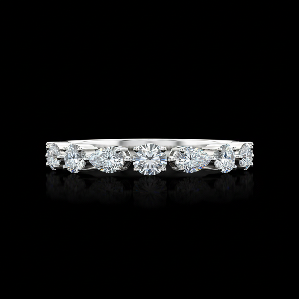 Pear and round diamond alternating anniversary ring white gold