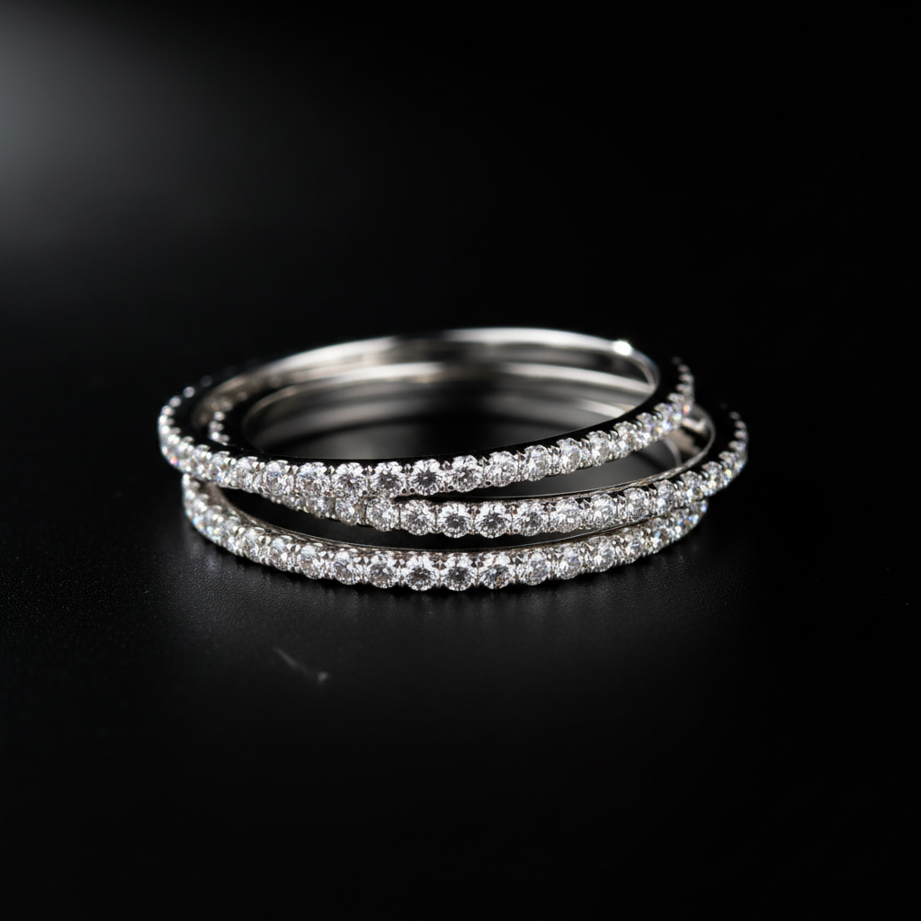 Delicate stackable pave diamond wedding band white gold